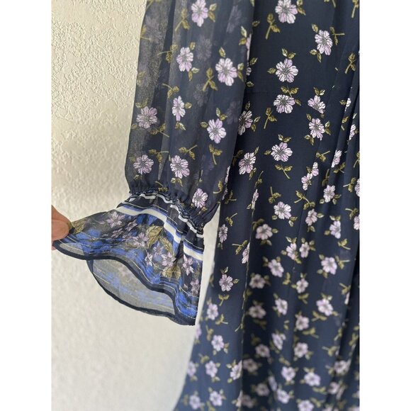 CeCe navy&violet floral long sleeve lined polyester knee length dress sz 8 comfy - Picture 3 of 10